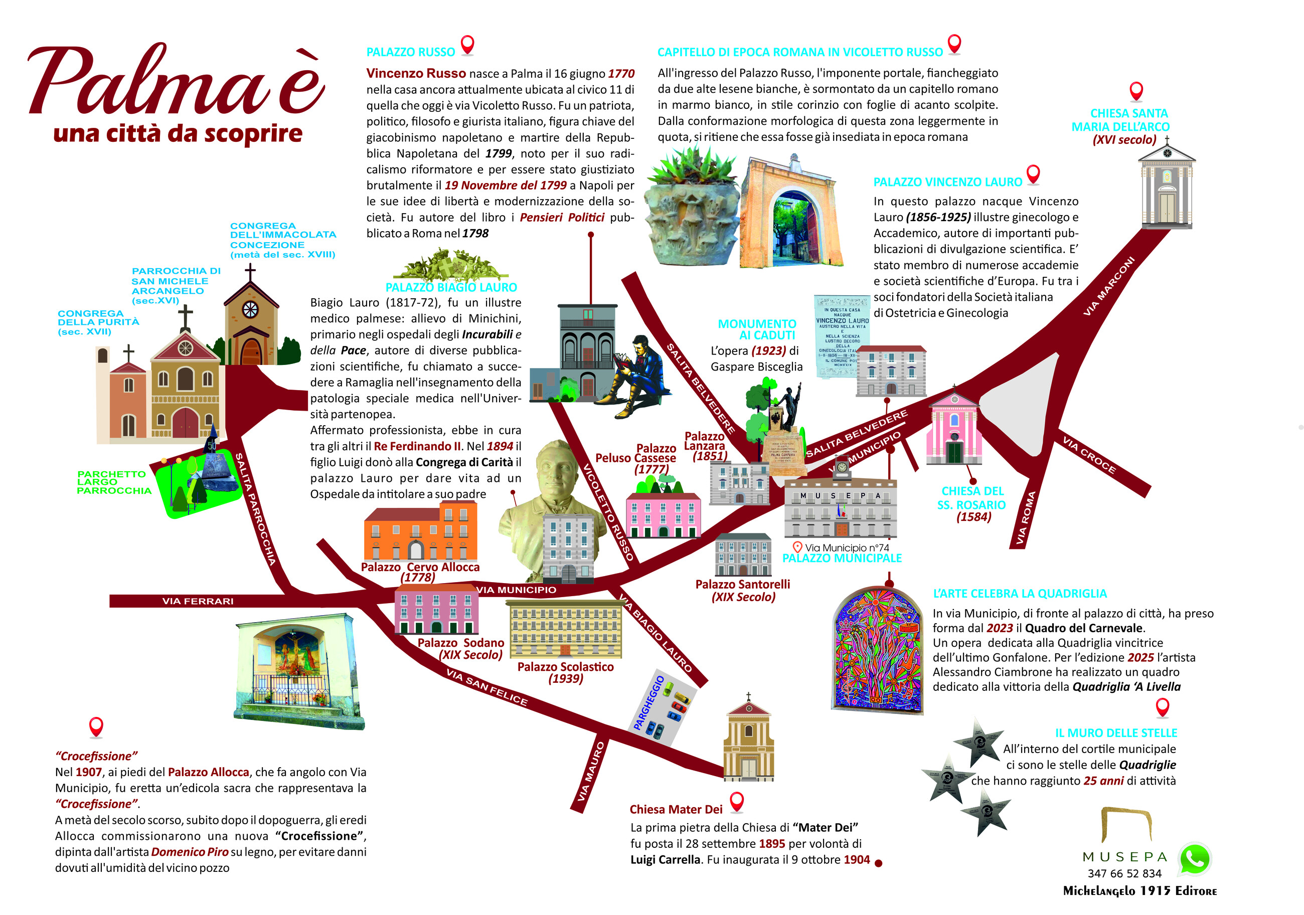 Mappa illustrata del centro storico di Palma Campania con i luoghi di interesse